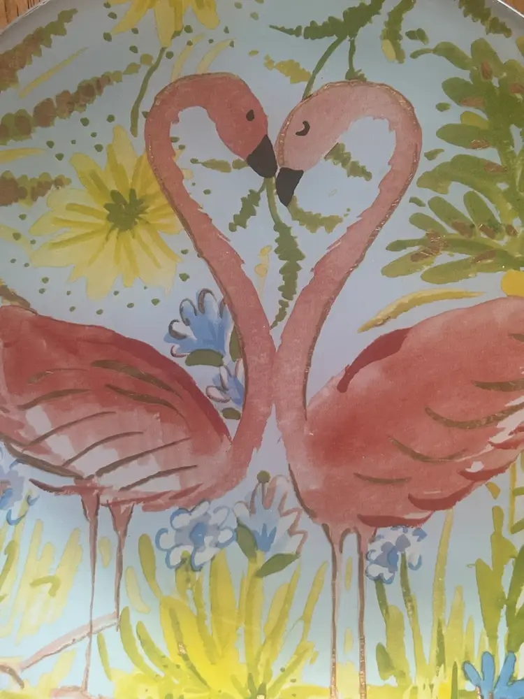 Glass Plate With Flamingos And Gold Accents 8”