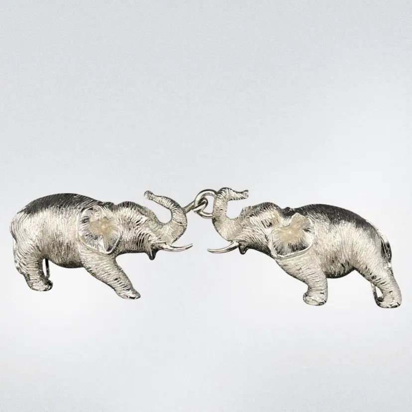 Alexis Kirk 2 Elephants Belt Buckle Large Size 9” Long, Silver Tone Signed