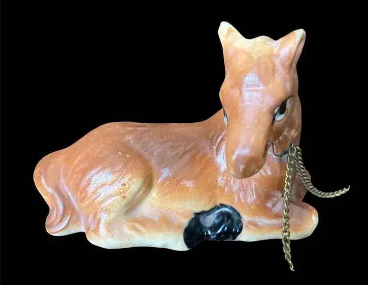 Ceramic Chained Horse Family Figurines Set MCM Japan Mare & Foals Family Vintage