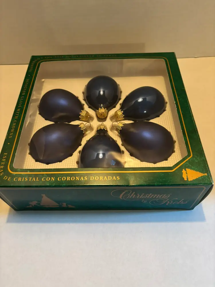 Vintage Christmas by Krebs Blue Glass Ornaments Count of 6 Teardrop Shape