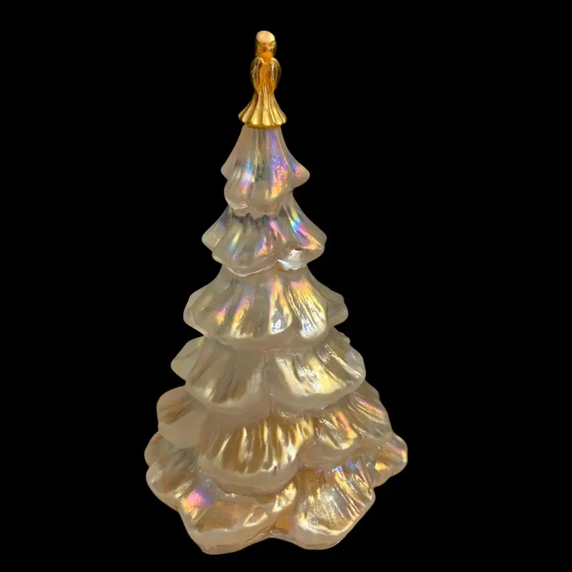 Fenton Opalescent Christmas Trees With Gold Angel Topper 6 X 4 Inches