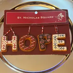 Vintage St. Nicholas Square Letters Ribbon Hanger HOPE Resin Sugar & Spice Line