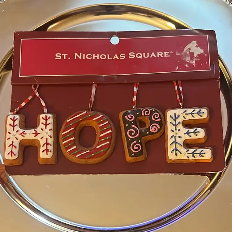 Vintage St. Nicholas Square Letters Ribbon Hanger HOPE Resin Sugar & Spice Line