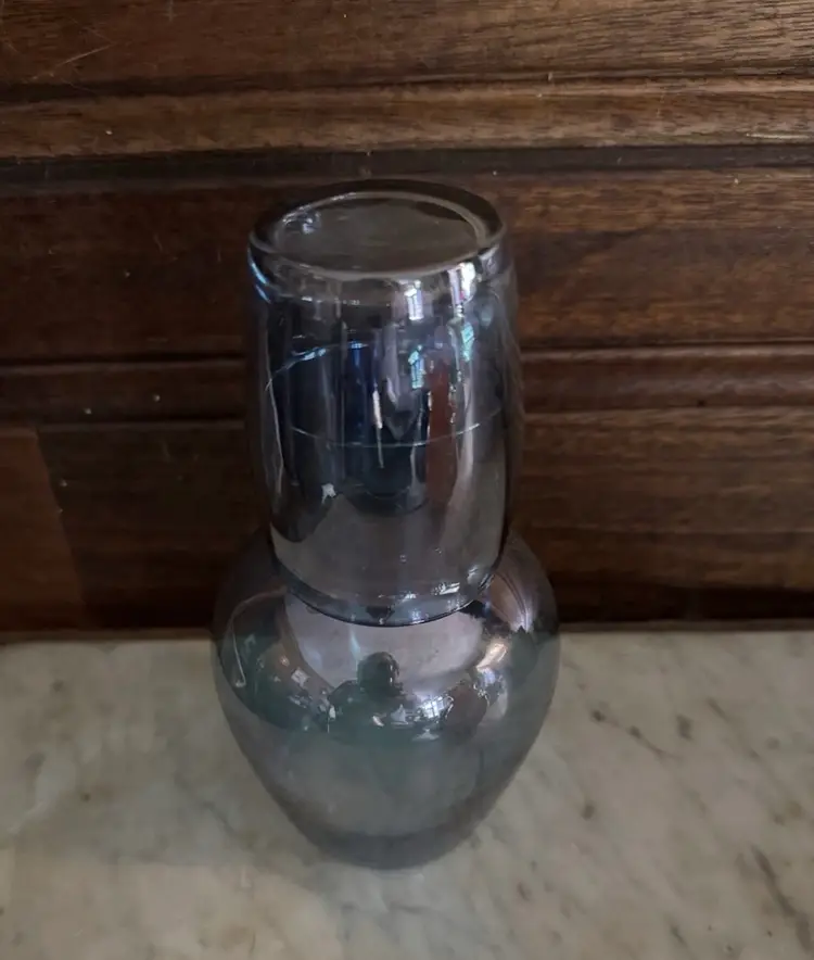 Blue Beside Water Carafe, Tumble Up Blue Glass Iridescent