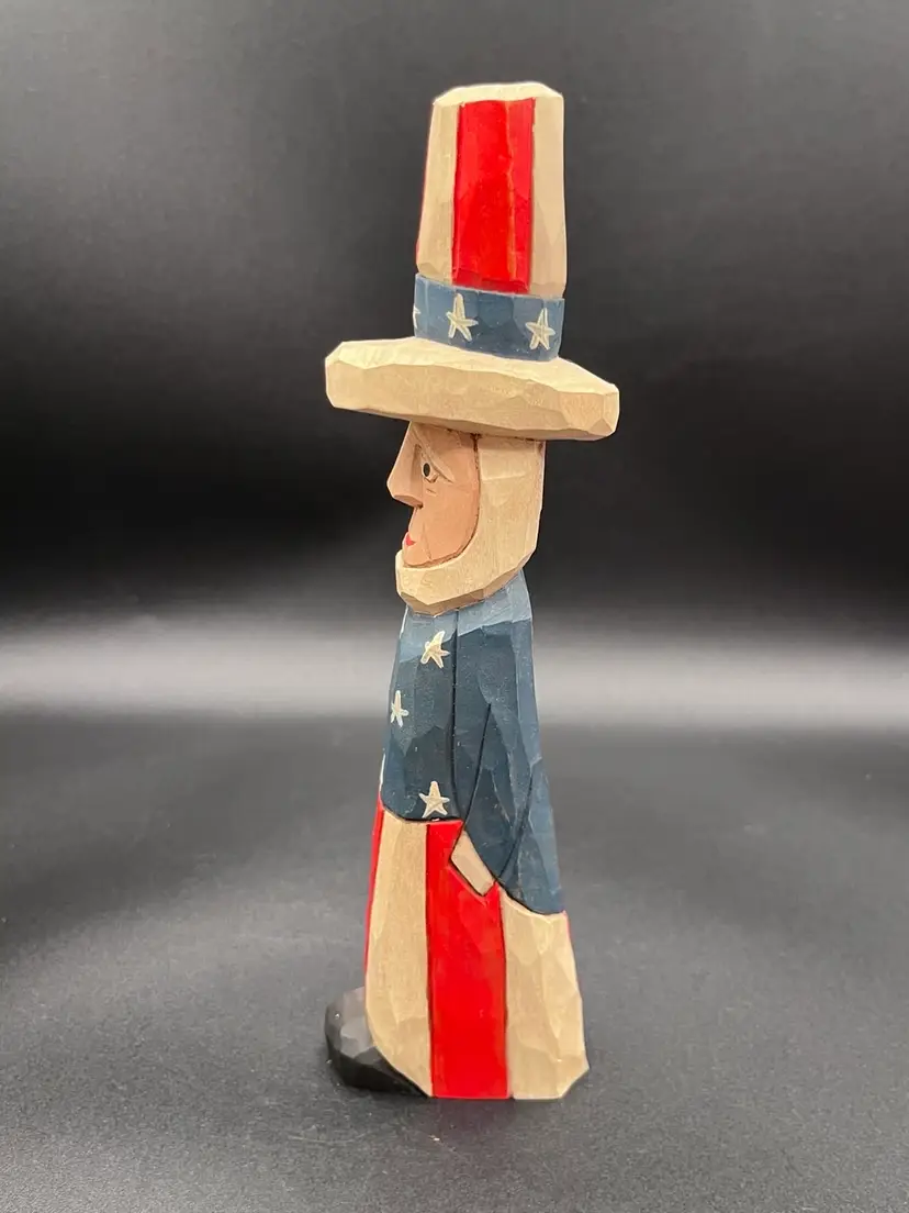 #25 1993 John Melohn Signed Hand Carved Uncle Sam Patriotic Wooden Figure 8.25” 🇺🇸
