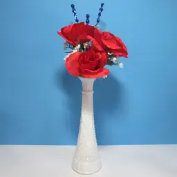 vintage Anchor Hocking milk glass bud vase Stars and Bars 9" with patriotic florals