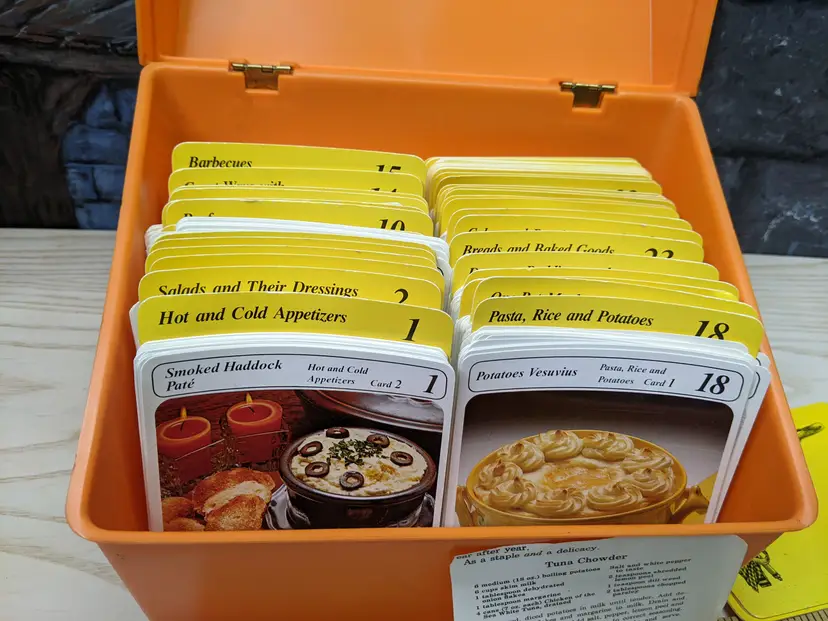 Vintage My Great Recipes 1970 Bright orange Index Cards Recipe Box Large Lot 600+ Card Retro Kitchen