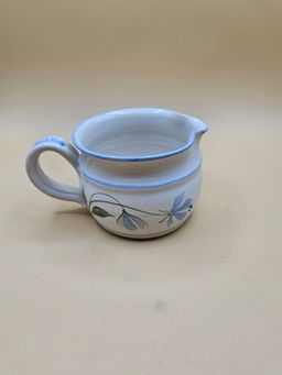 Blue Floral Large 4.25" x 3.25" Pottery Creamer, Signed OWL