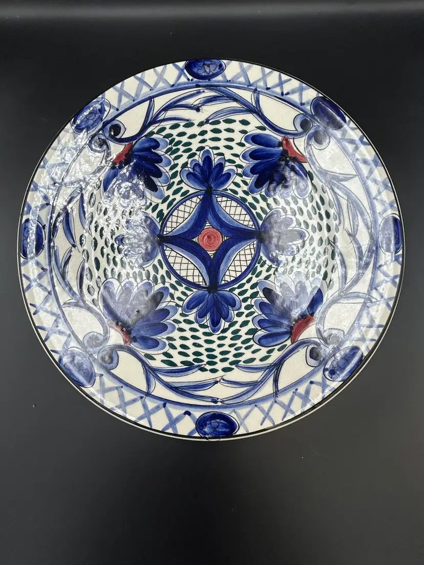 Pintado A Mano Spain Blue Pottery Decorative Large Plate/platter Artist Signed