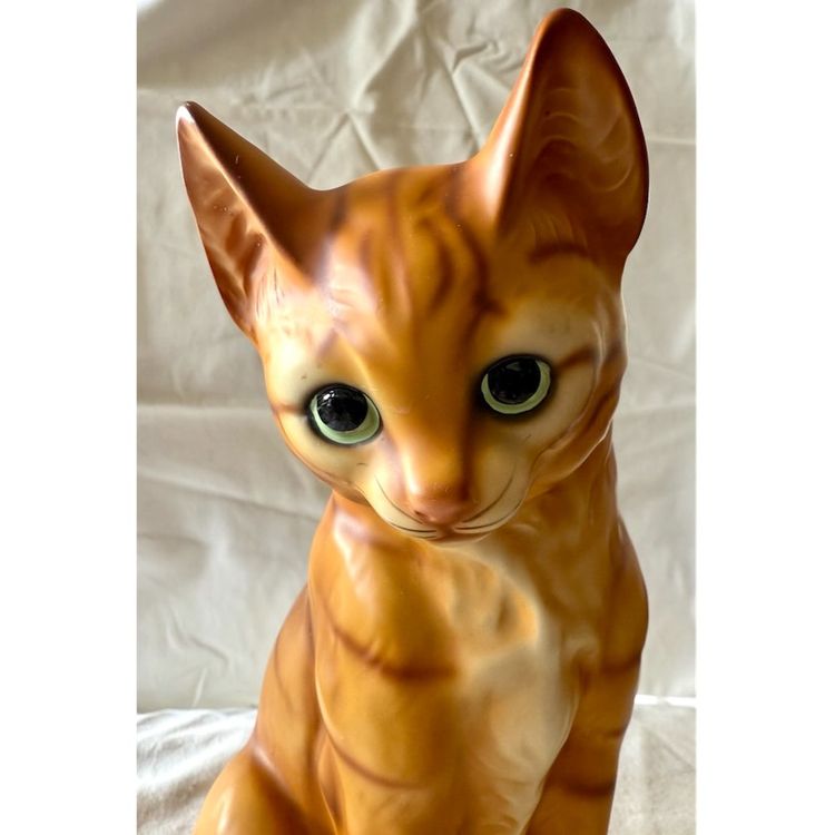 Vintage Porcelain Standing Orange Cat Porcelain Figurine Japan Green Eyes