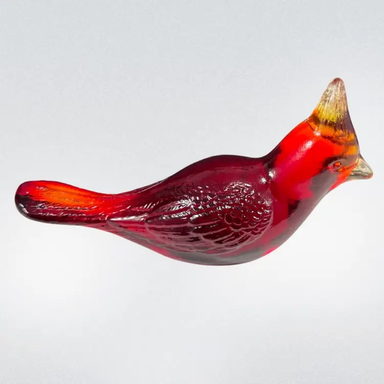 Fenton Cadmium Glass Cardinal Figurine, Fenton Red And Orange Glass Cardinal Figurine, Fenton Cardinal UV Glow Glass, Vintage Fenton Glass Figurine, Fenton Bird Figurine