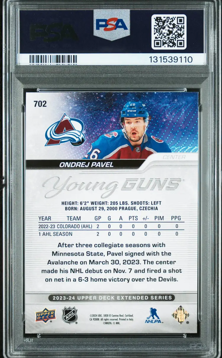 2023-24 Upper Deck Ondrej Pavel Young Guns Outburst Graded PSA 9 (Colorado Avalanche)