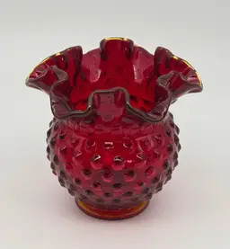 Fenton Red Cadmium Glowy Hobnail Rose Vase 5"