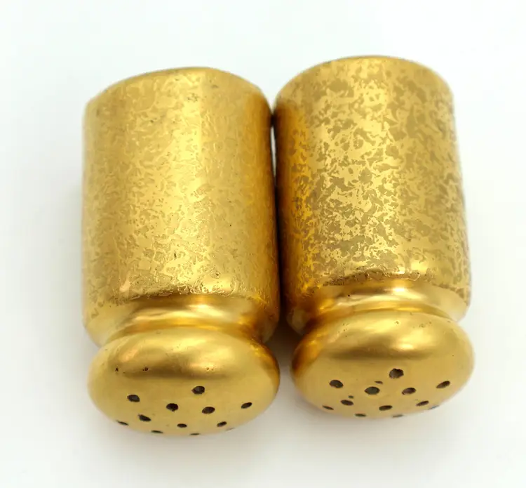 Vintage Gold Embossed Salt and Pepper Shaker Set With Wooden Corks