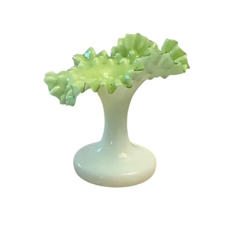 Vintage Victorian Cased Green And White Art Glass Jack In The Pulpit 6 1/2” X 6 1/2”