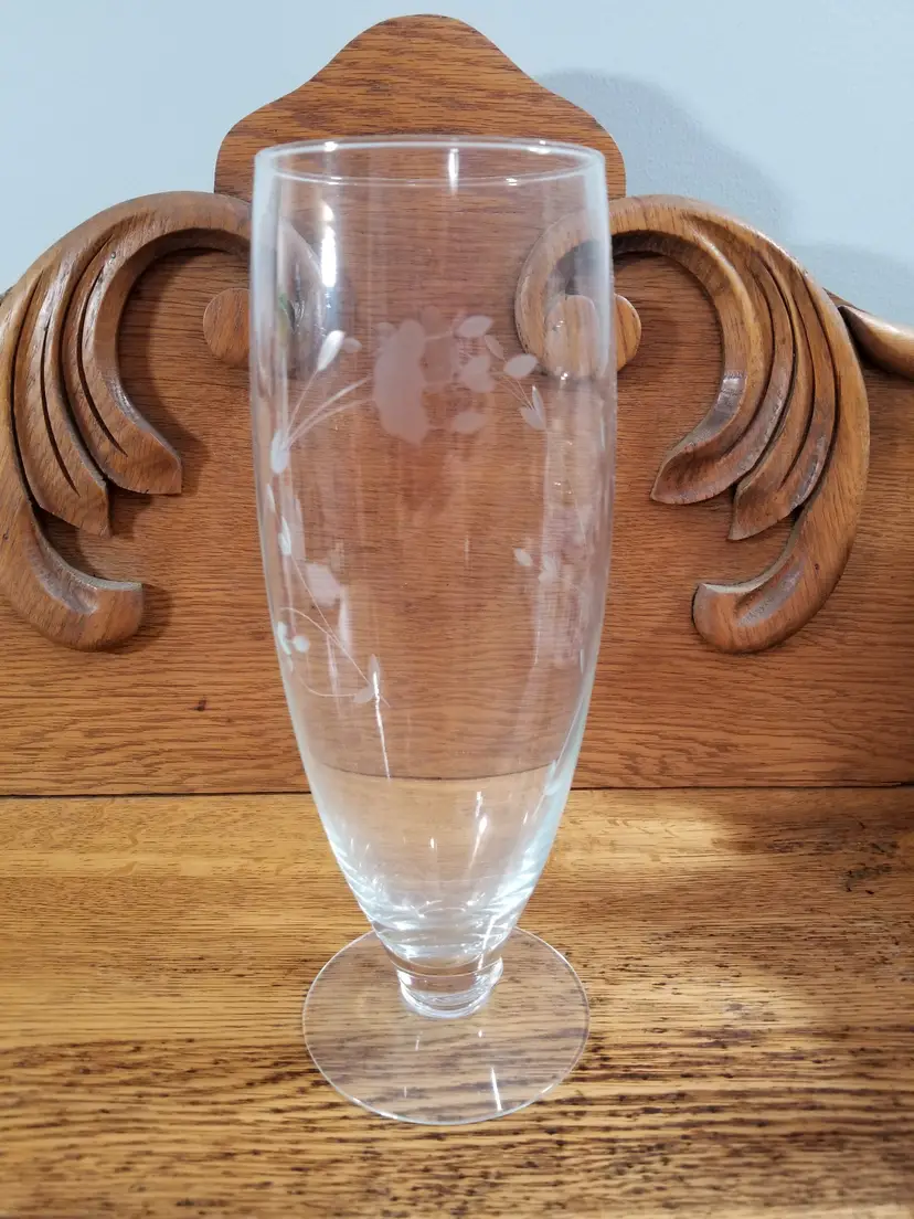 Etched Crystal Vase Princess House Style Floral Footed Vase 10.5”