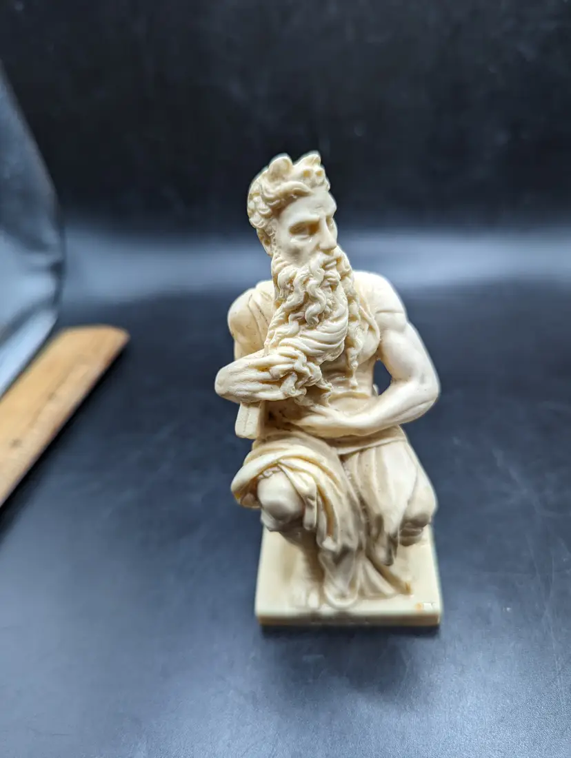 Vintage 4.5" Sculpture Of MOSES Horned With Book Resin Mix Vintage.