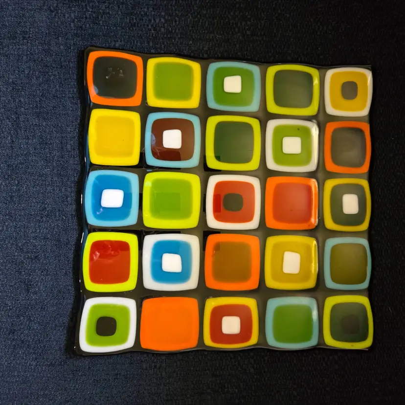 Fused Glass Geometric Design Decorative Plate