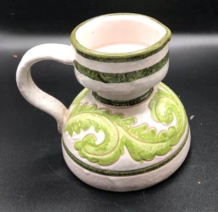 MCM Italian Candleholder Signed Green/white 4.5” READ