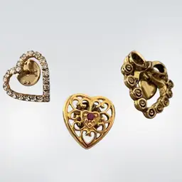 Set Of Three Gold Tone Heart Scatter Pins