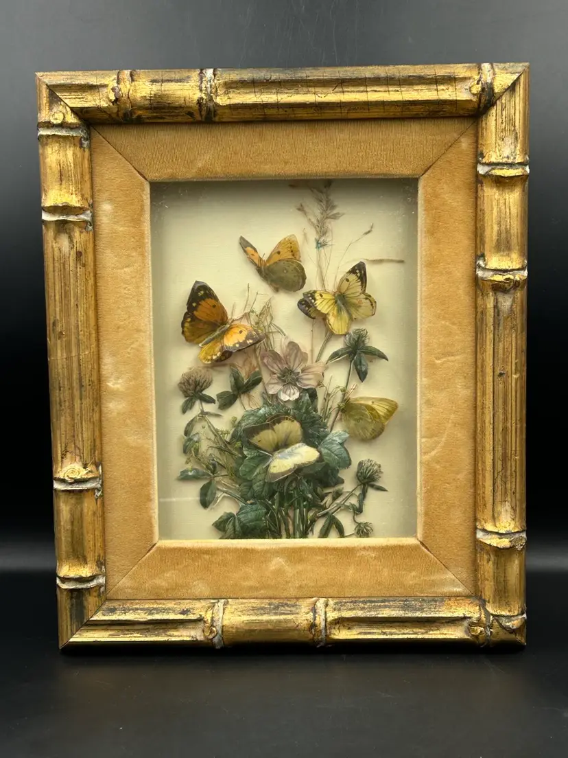 Vintage Framed And Matted, 3-D Decoupage Butterflies And Floral Paper Tole Art Dolores Patzer