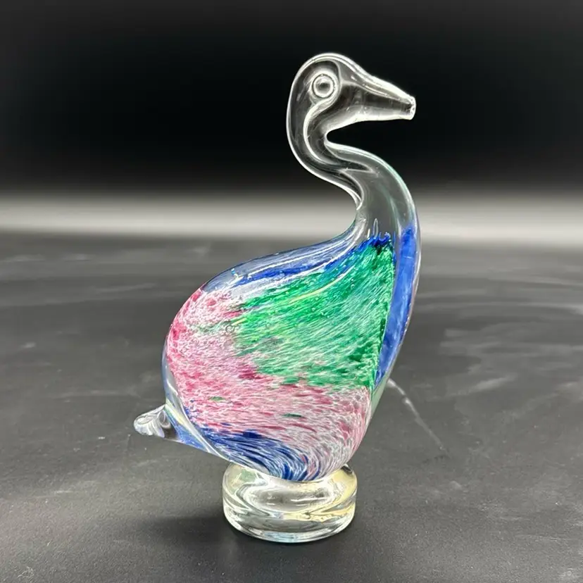 Vintage  Lavorazione Arte  Art Glass Duck Paperweight Made in Italy