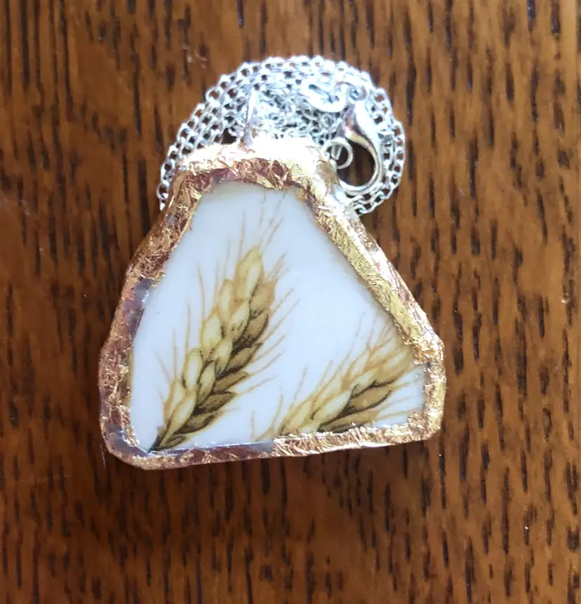 Oodelally Shop Artisan Made Wheat Pendant Royal China Broken Plate 1.5in x 1.25in