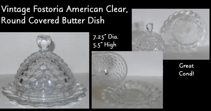 Vintage Fostoria American Clear Round Covered Butter Dish