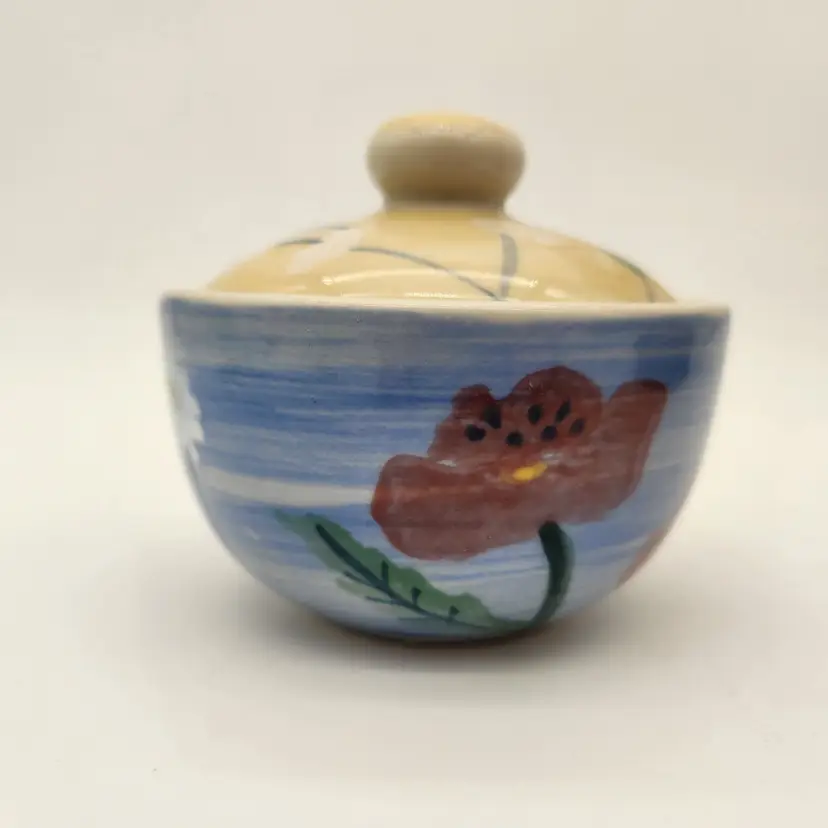 Flowers Bloom All Around This Little Lidded Pot Stamped & Signed NW Vintage