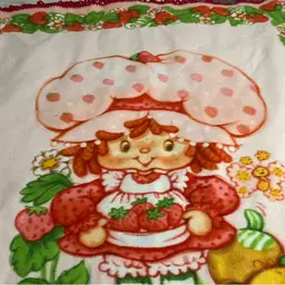 Vintage Fleece Crocheted Strawberry Shortcake Blanket 54” X 44”