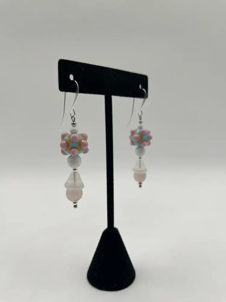 #98 "February Snow Day" Series - Handmade by Me -- Vintage Lampwork Earrings
