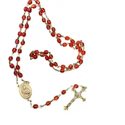 Red Glass Rosary With Saint Theresa Pray For Us Medal