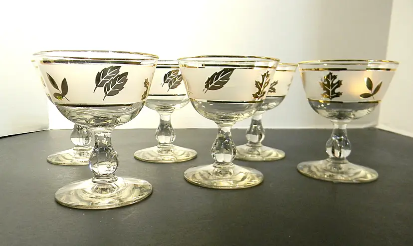 Libbey Gold Leaf Foliage Frosted Cordial Glasses-Set of 6