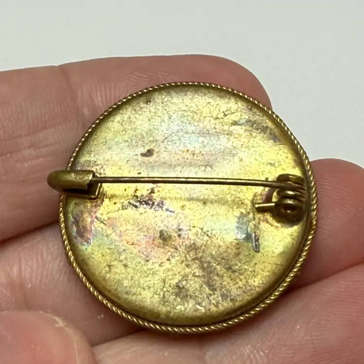 Round Micro Mosaic Brooch Pin Made in Italy Floral Rope Accent Vintage