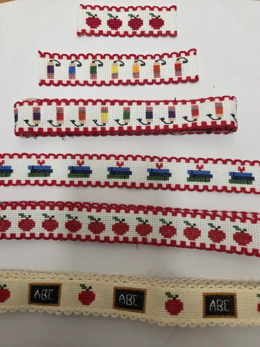 Lot of Cross-stitched School Themed Ribband To Add To Crafts