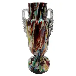 Vintage Murano Murrine Glass Thorn Handled Multicolored Vase 7" Tall