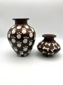 05 - Pair Of Pottery Vases By E Garcia Of Chulucanas, Peru - Signed. For Dog Lovers!