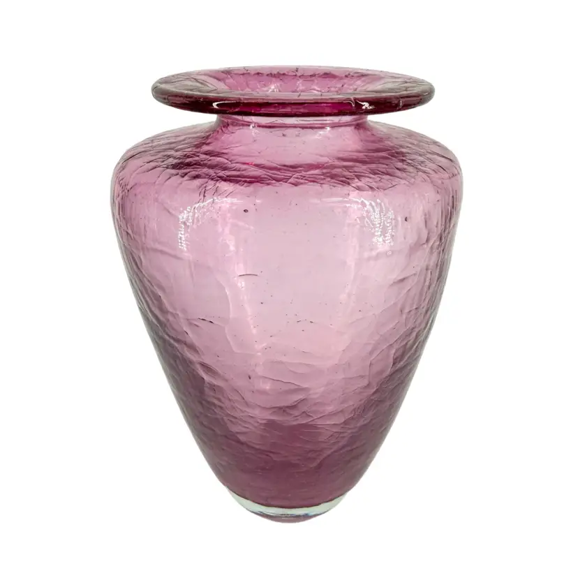 E Roman Cranberry Pink Crackle Art Glass Vase