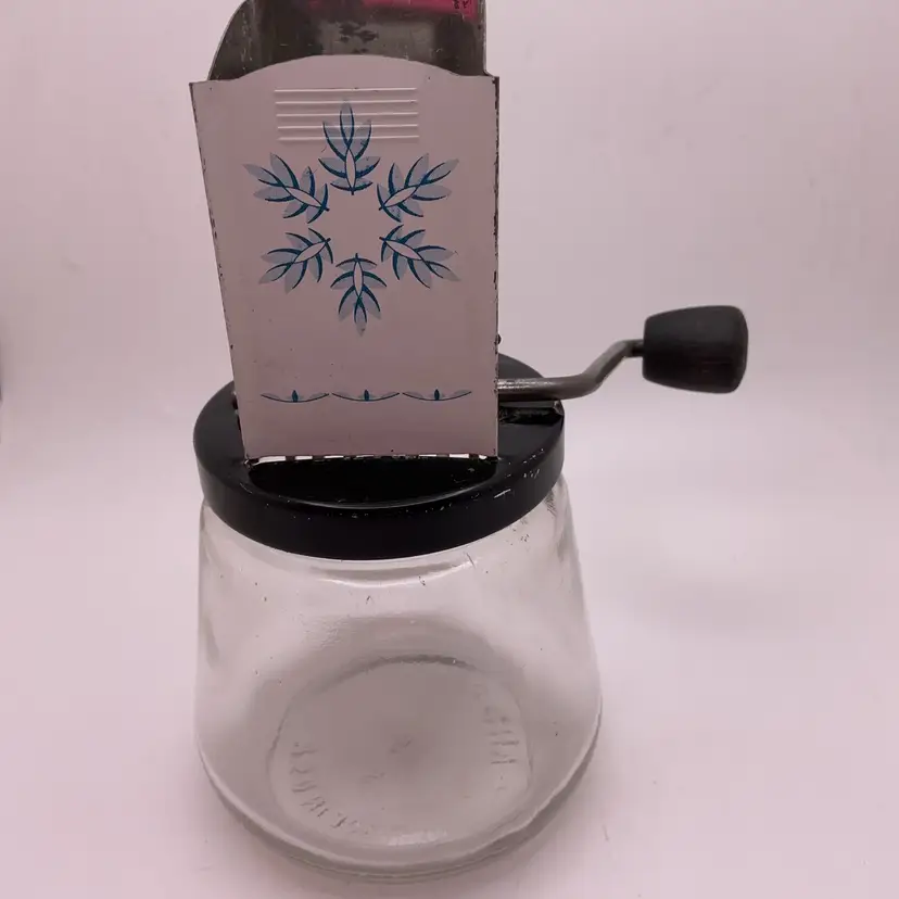 POW3 VTG Androck Nut Chopper Grinder Hand Crank Glass Jar Made USA Retro Kitchen 5.75”