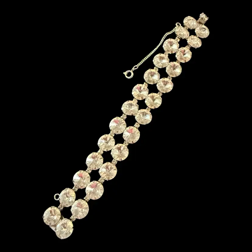 Double Strand Rivioli Rhinestone Bracelet 7”
