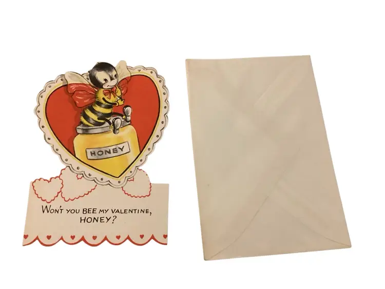 Vintage Valentine Card Bee With Original Envelope Not Used!
