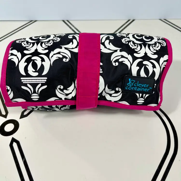 Jewelry Travel Organizer Roll Up Bag On a Roll Damask Pink