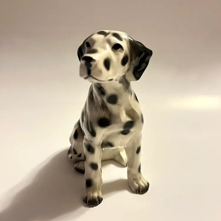 Vintage Ceramic Dalmatian Dog Figurine Glossy Glaze light crazing 5.5" H Japan