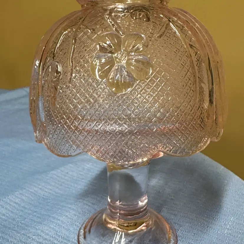 Fairy Lamp Indiana Glass pink tiara floral vintage tealight 6” tall