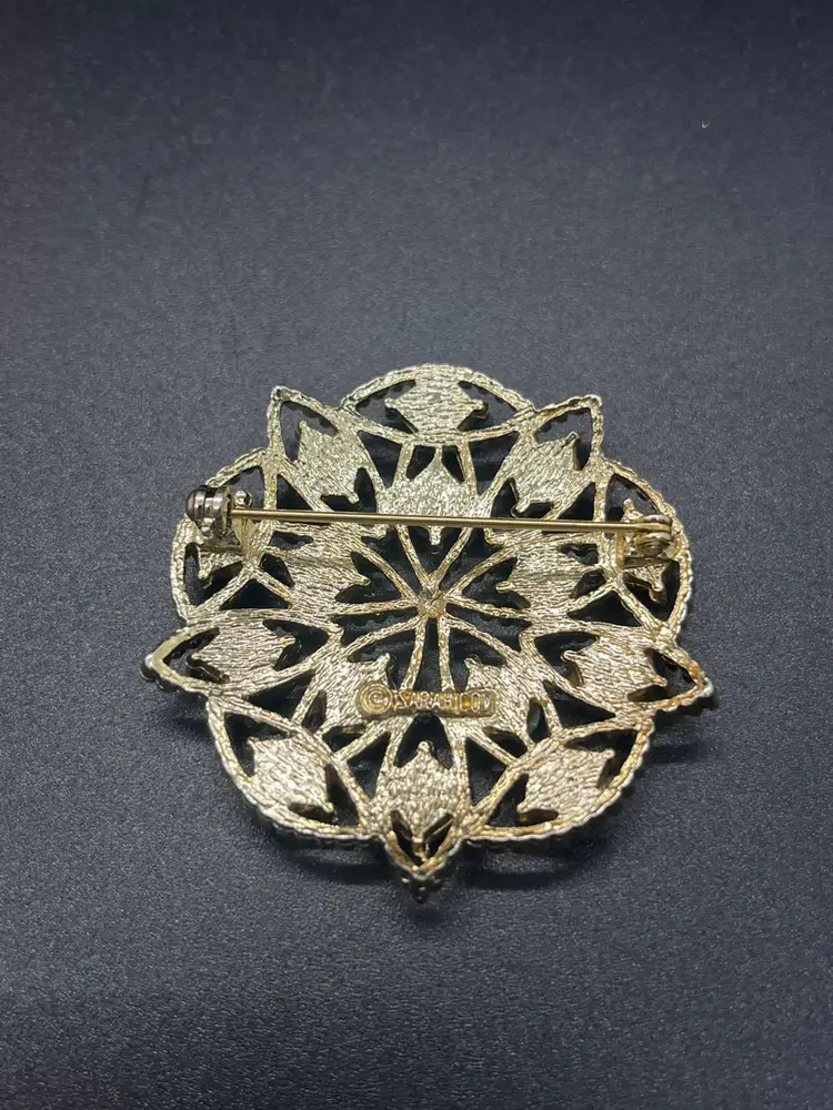 Sarah Coventry "Lollipop" Brooch - 1970s Gold Tone Filigree with Orange & Green Cabochons
• Brand: Sarah Coventr