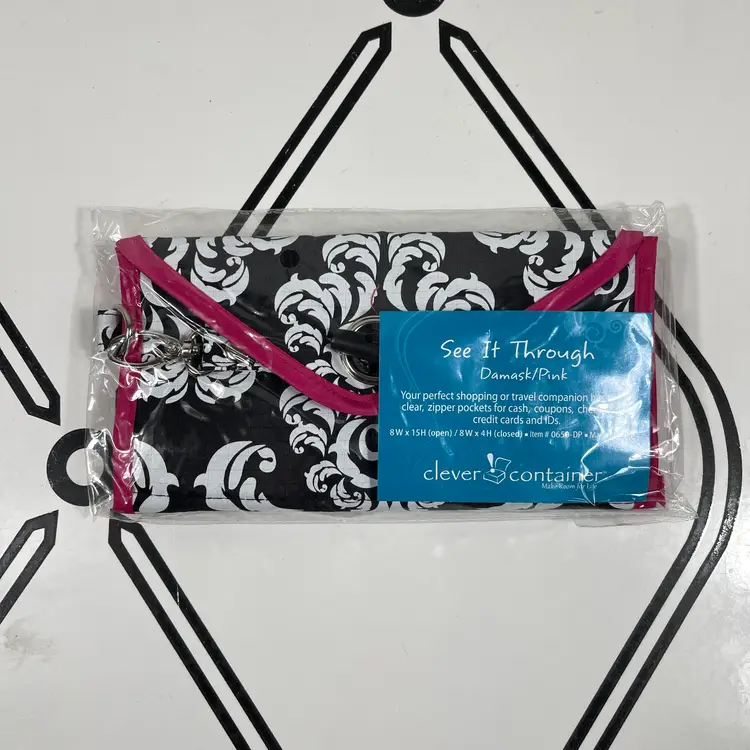 3-Compartment Wallet Clear Travel Reseller Money Organizer Damask Pink