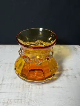 VTG Pilgrim Glass Mini Amber Vase With Swirl Collar
