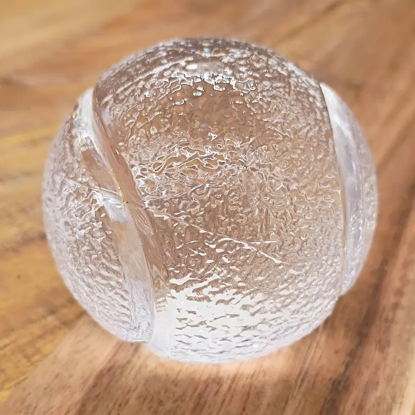 Hand Blown Clear Ice Texture Crystal Tennis Ball Paperweight 2.25"