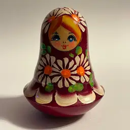 Russian Roly-Poly Matryoshka Wooden Hand Painted Wobble Chime Bell Doll 3.5"
