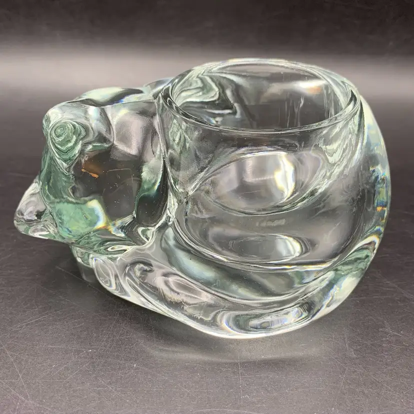 Glass Cat Paperweight Votive Candle Holder Vintage Indiana